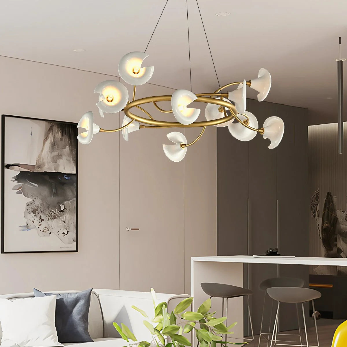 Antizer French Luxury Copper Ceramic Flower Chandelier
