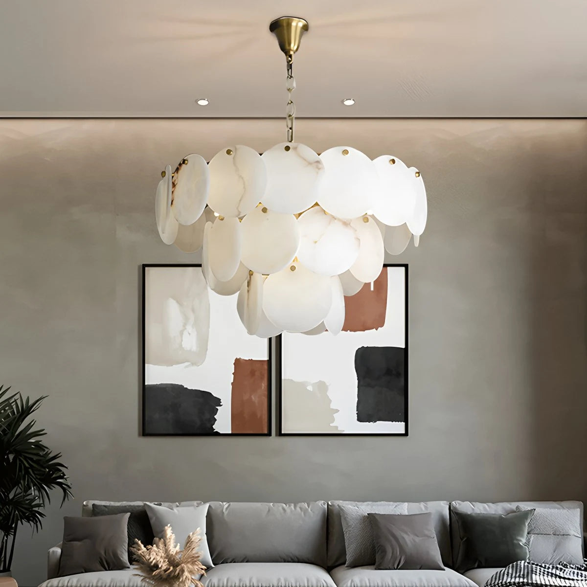 Antizer Modern Round Shell Marble Chandelier