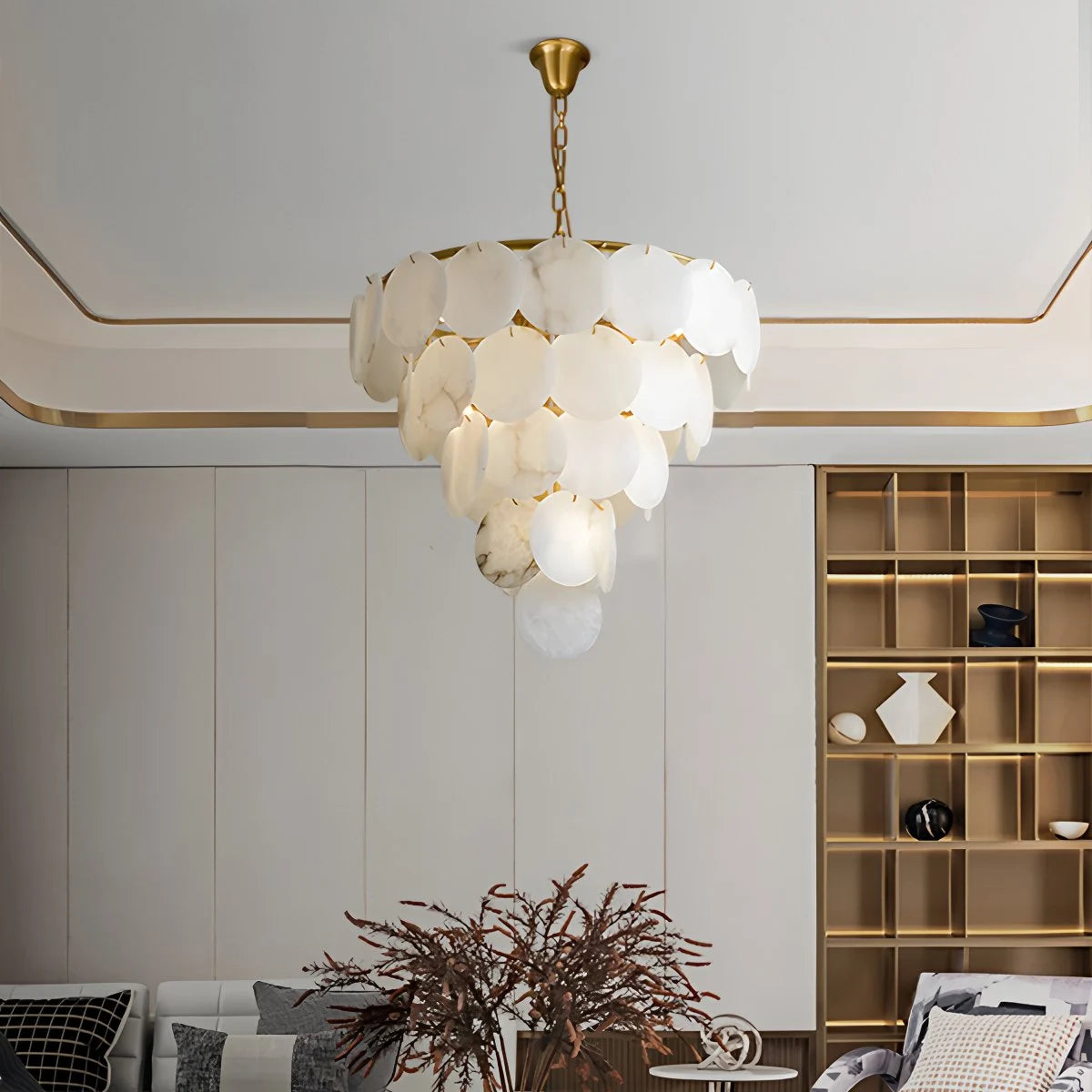 Antizer Modern Round Shell Marble Chandelier
