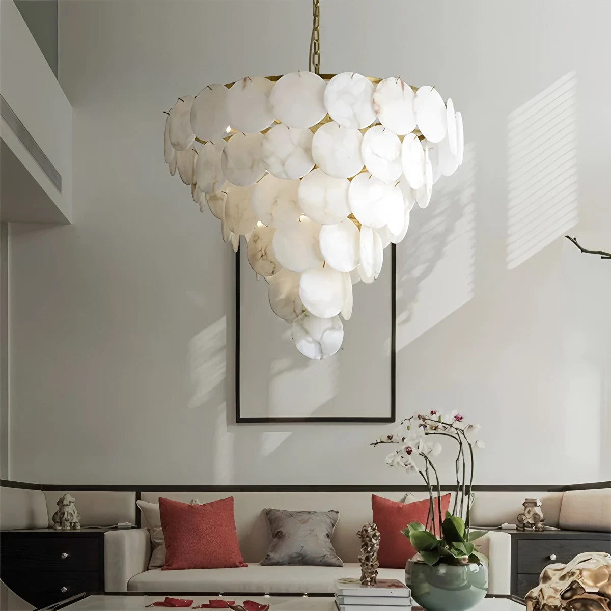 Antizer Modern Round Shell Marble Chandelier