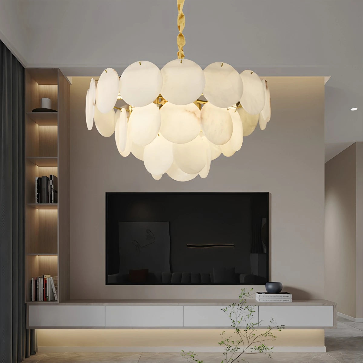 Antizer Modern Round Shell Marble Chandelier
