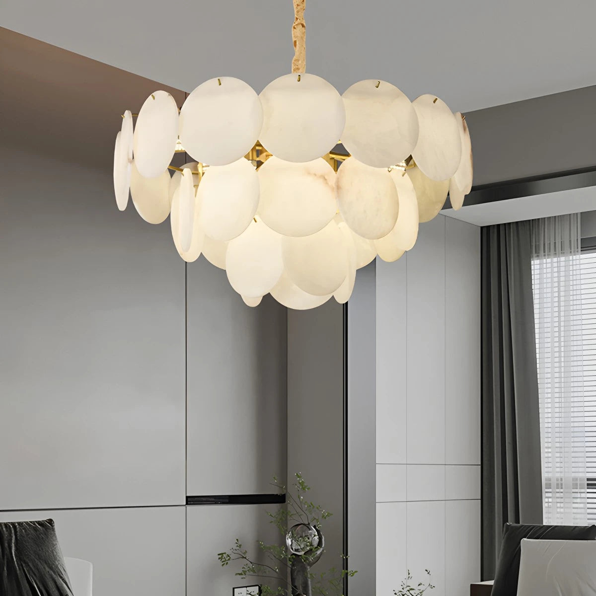 Antizer Modern Round Shell Marble Chandelier