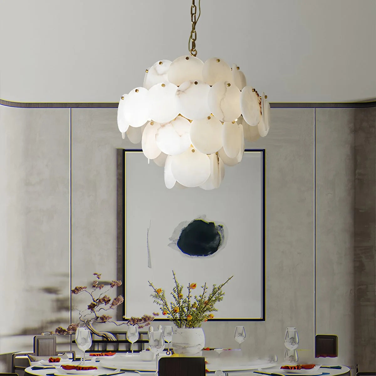 Antizer Modern Round Shell Marble Chandelier