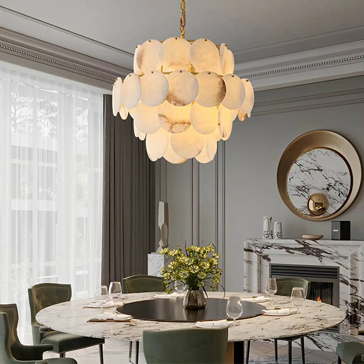 Antizer Modern Round Shell Marble Chandelier