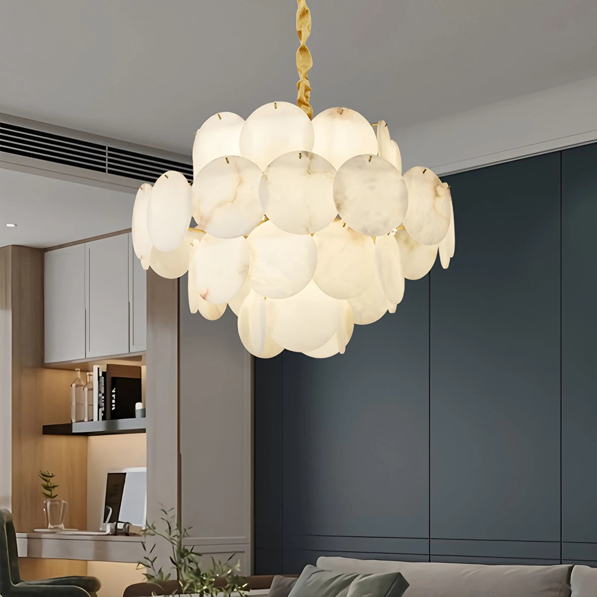 Antizer Modern Round Shell Marble Chandelier