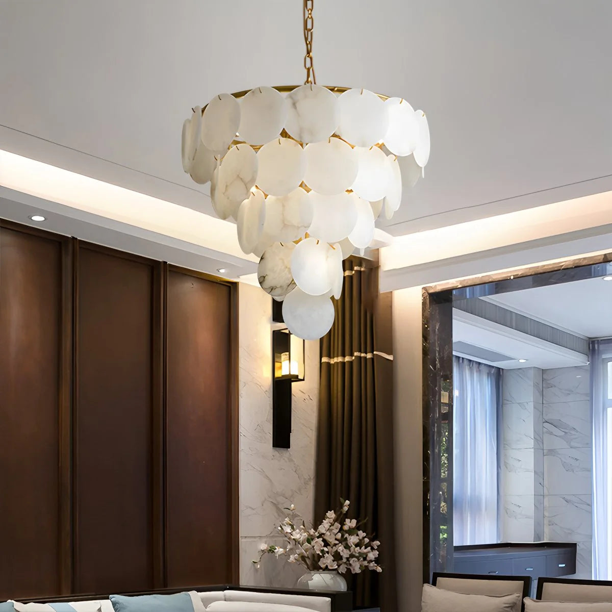 Antizer Modern Round Shell Marble Chandelier