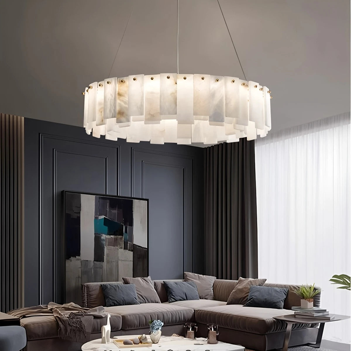 Antizer Modern Ring Spanish Alabaster Chandelier for Living Room