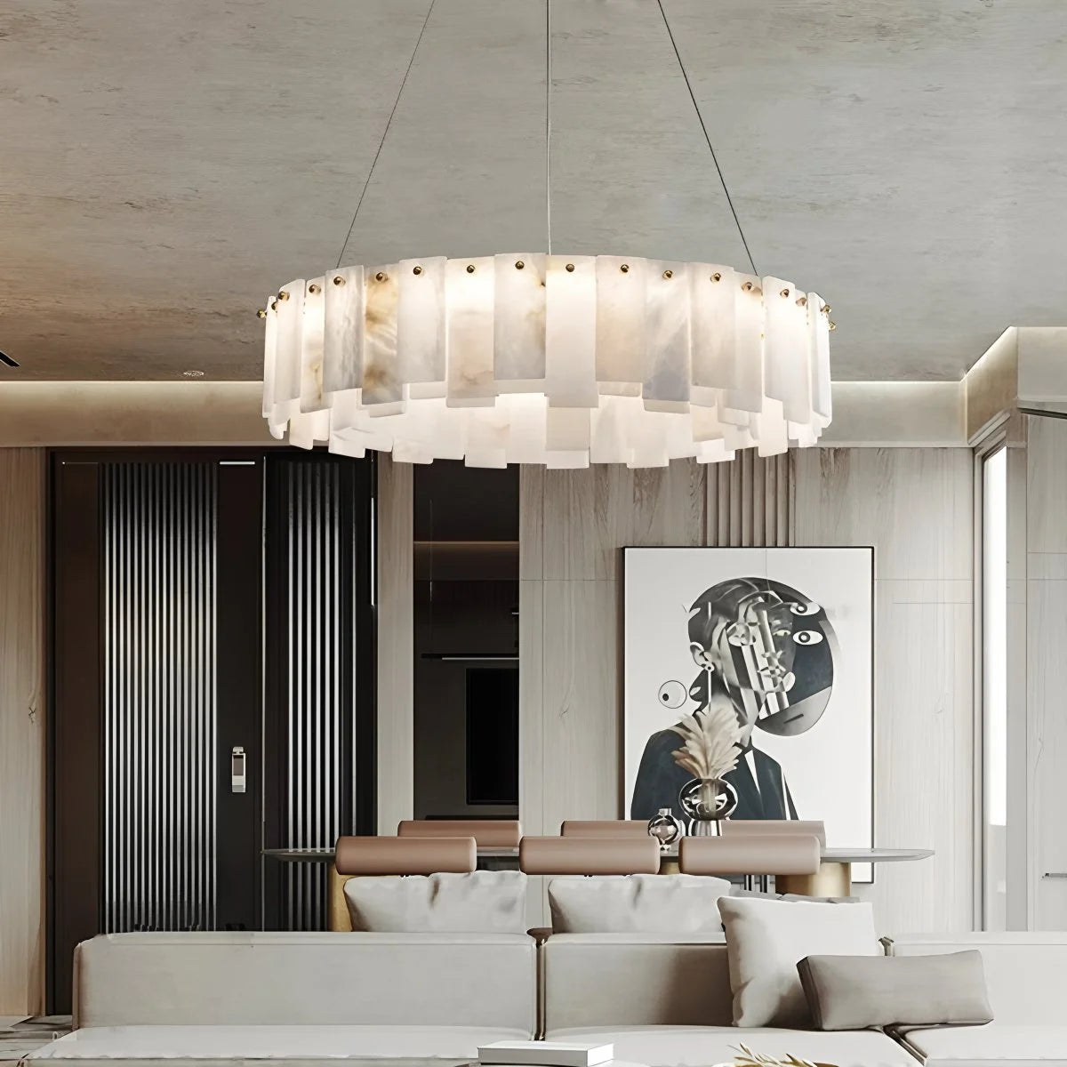 Antizer Modern Ring Spanish Alabaster Chandelier for Living Room