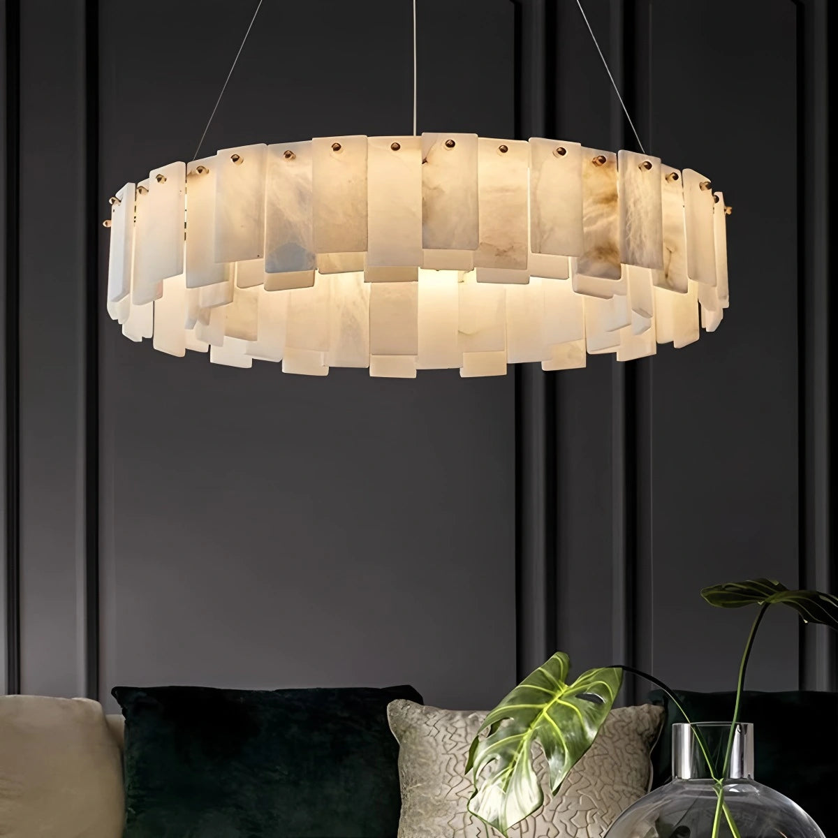 Antizer Modern Ring Spanish Alabaster Chandelier for Living Room