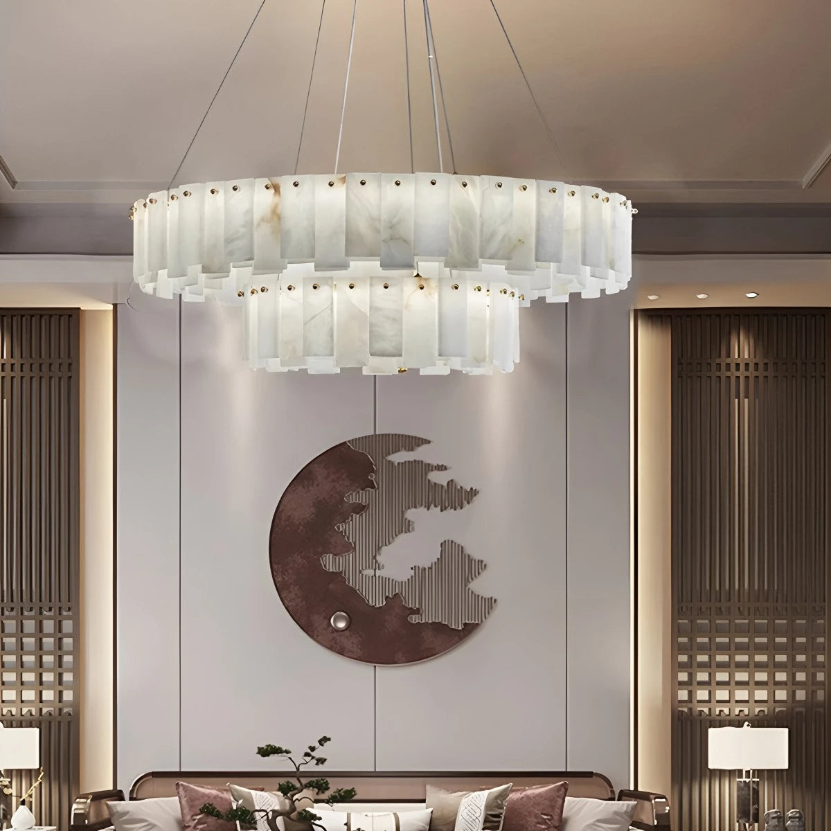 Antizer Modern Ring Spanish Alabaster Chandelier for Living Room