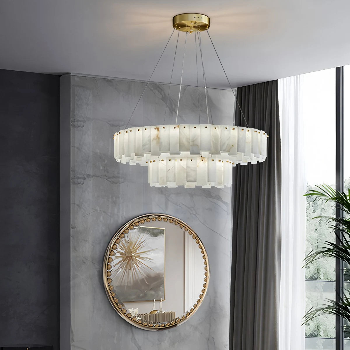 Antizer Modern Ring Spanish Alabaster Chandelier for Living Room