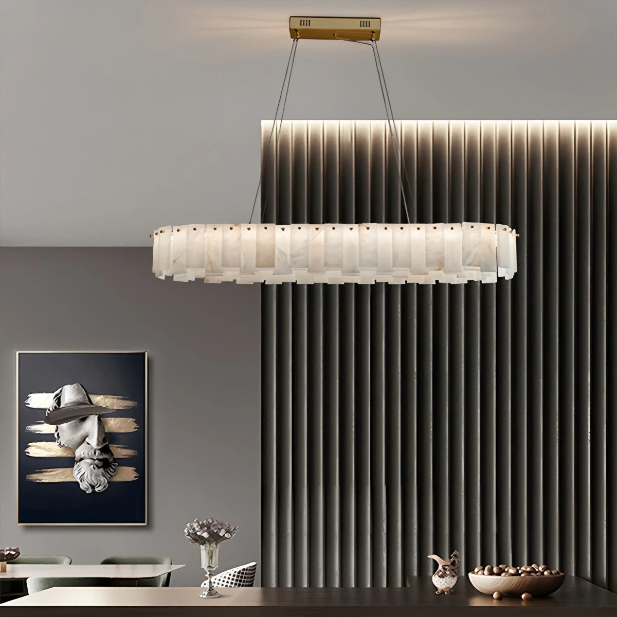 Antizer Modern Ring Spanish Alabaster Chandelier for Living Room