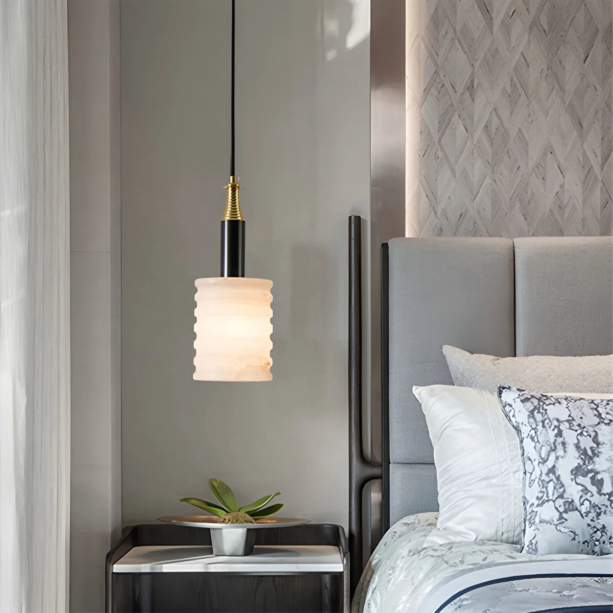 Antizer Cylindrical Spanish Marble Bedside Pendant Light