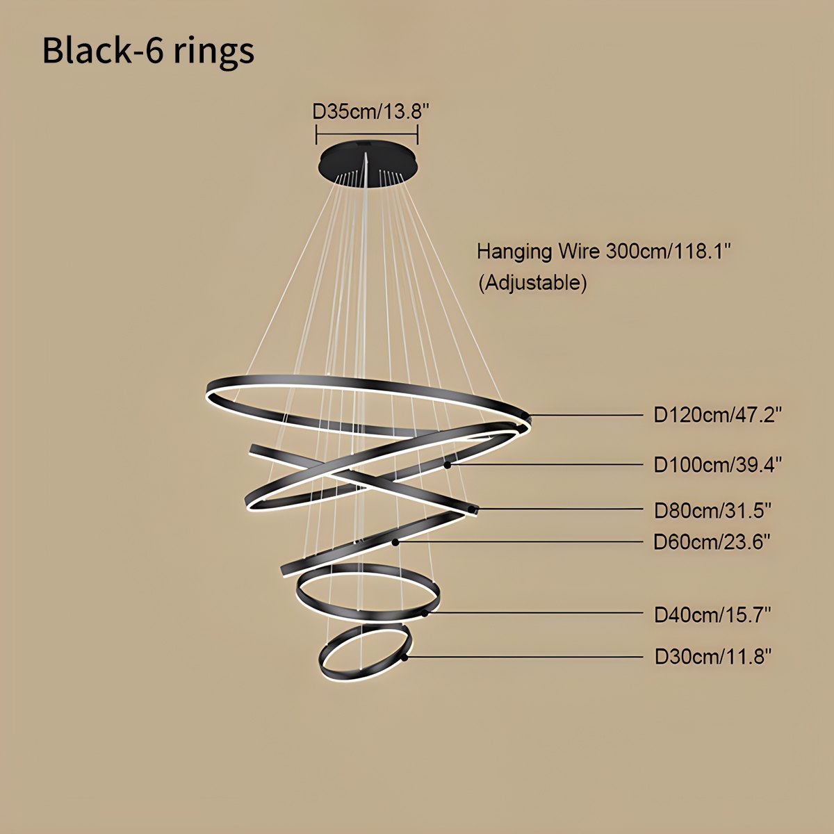 Antizer Tiered Ring Chandelier with Multi-Layer Rings
