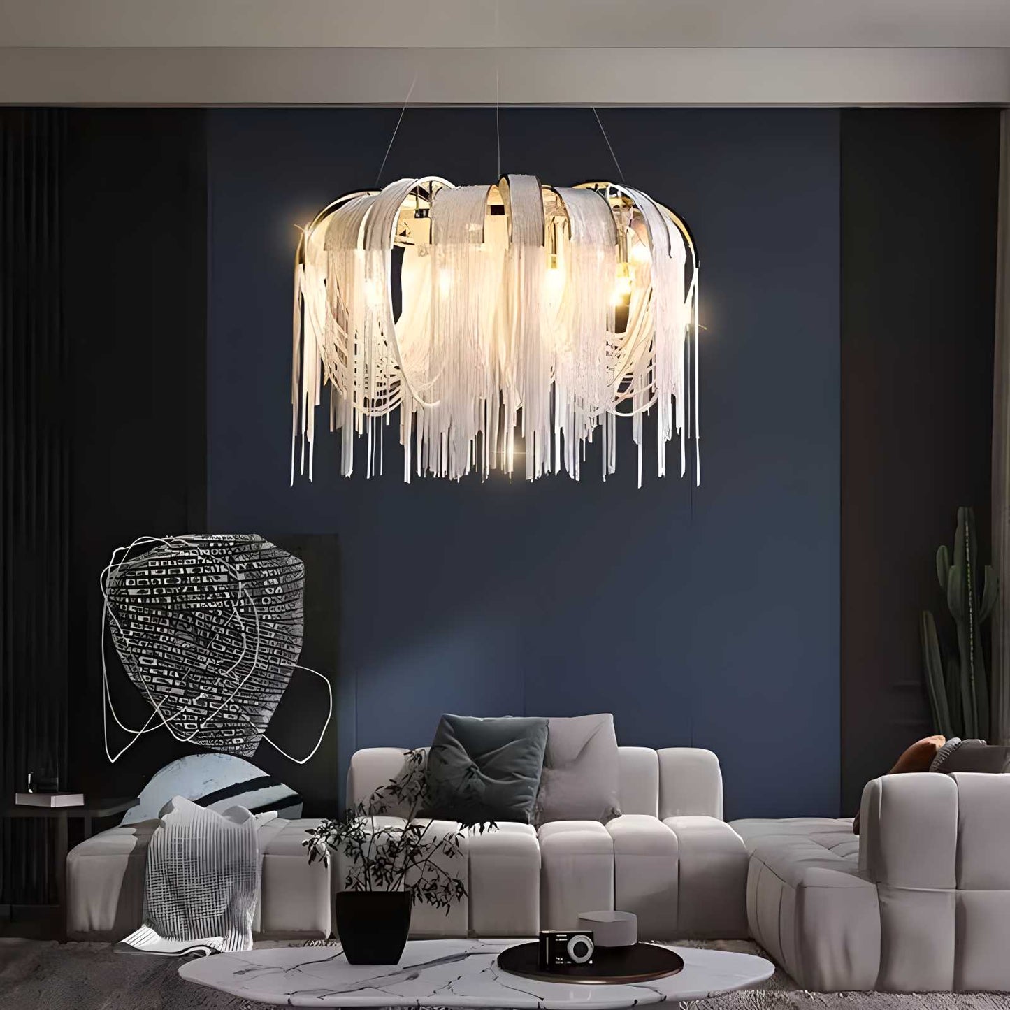 Antizer Aluminum Tassel Chandelier for Living Room