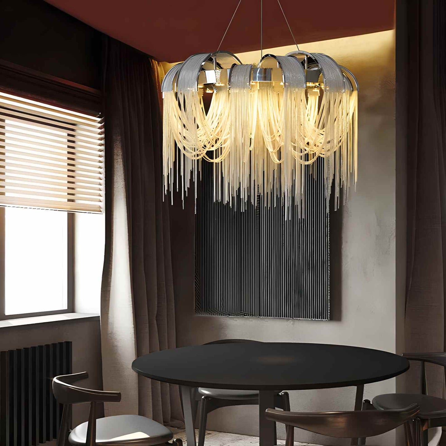 Antizer Aluminum Tassel Chandelier for Living Room