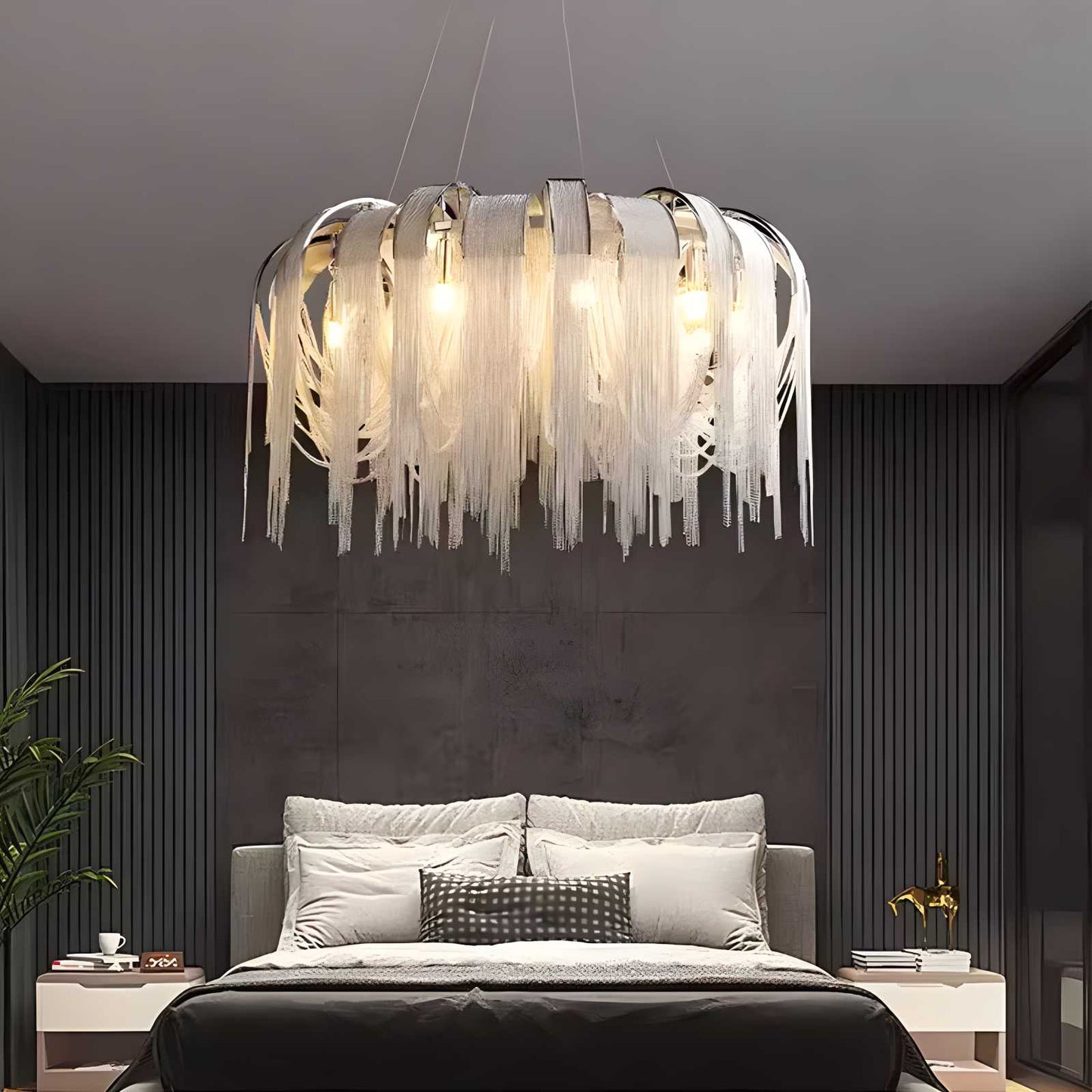 Antizer Aluminum Tassel Chandelier for Living Room