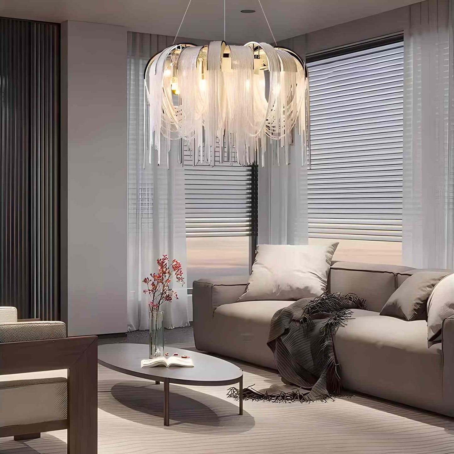 Antizer Aluminum Tassel Chandelier for Living Room