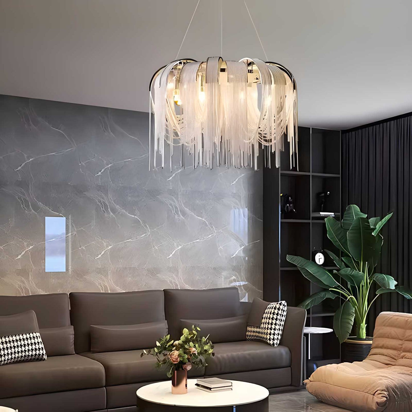 Antizer Aluminum Tassel Chandelier for Living Room
