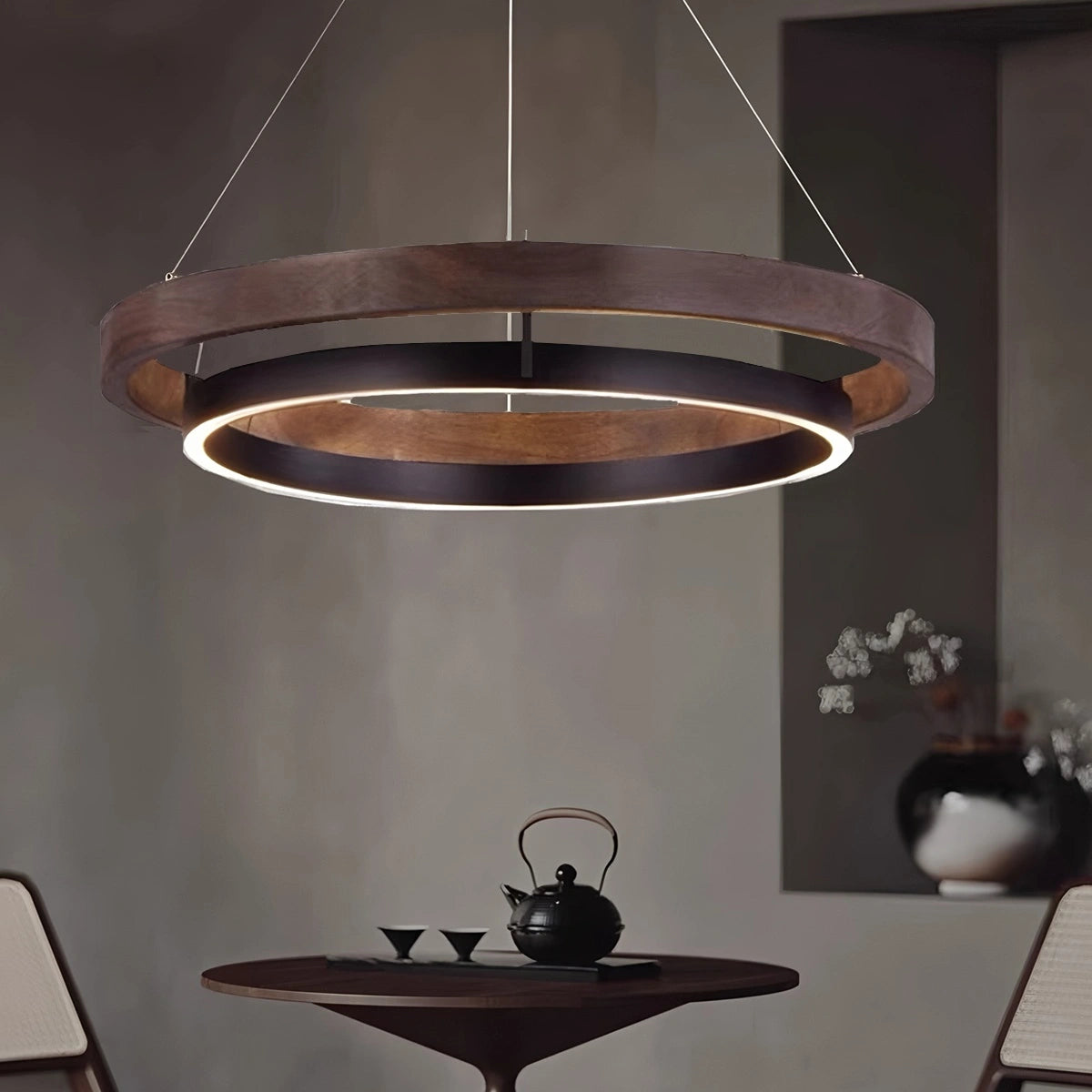 Antizer Circular LED Wood Chandelier for Dining Room