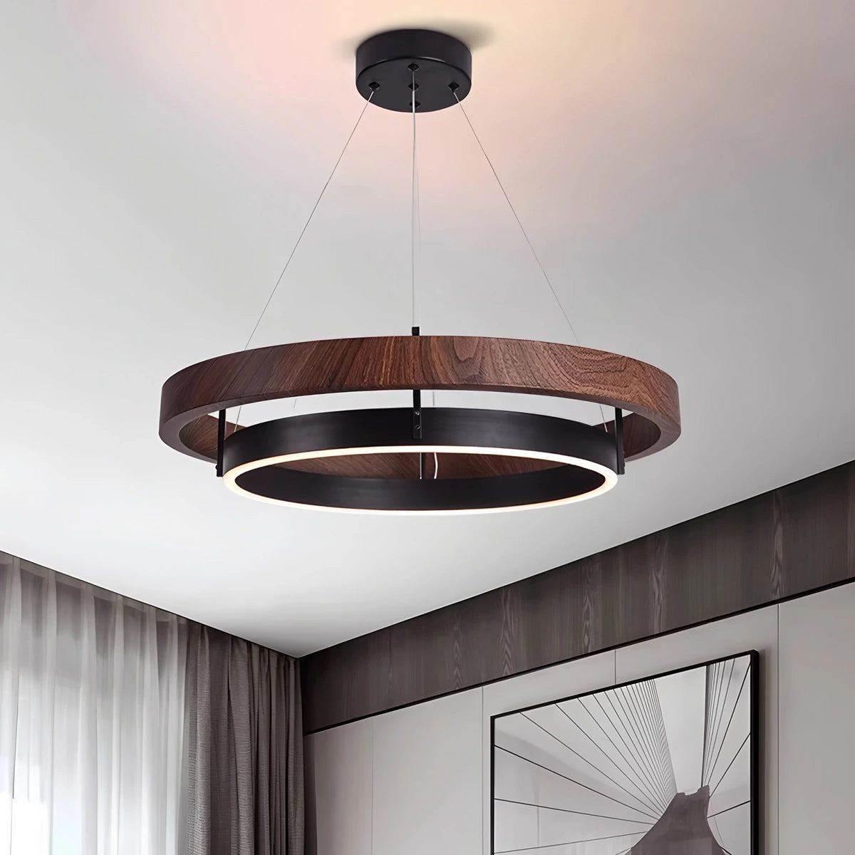 Antizer Circular LED Wood Chandelier for Dining Room