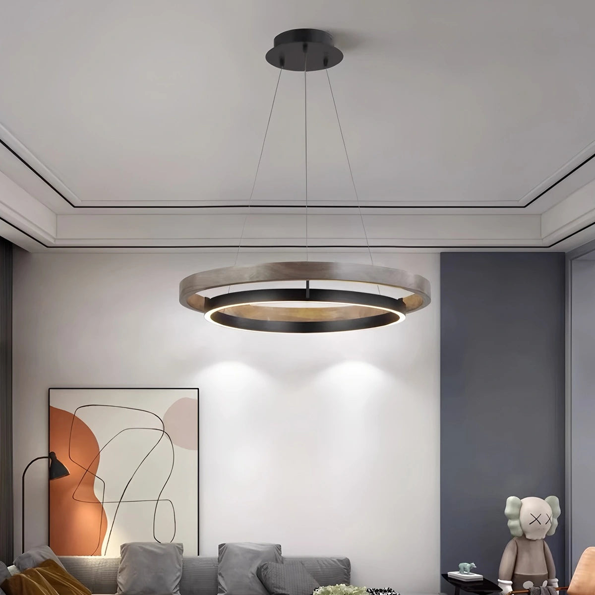Antizer Circular LED Wood Chandelier for Dining Room