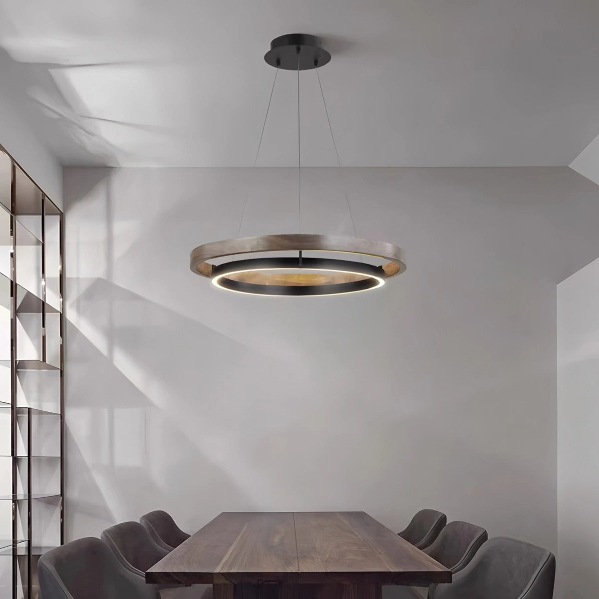 Antizer Circular LED Wood Chandelier for Dining Room