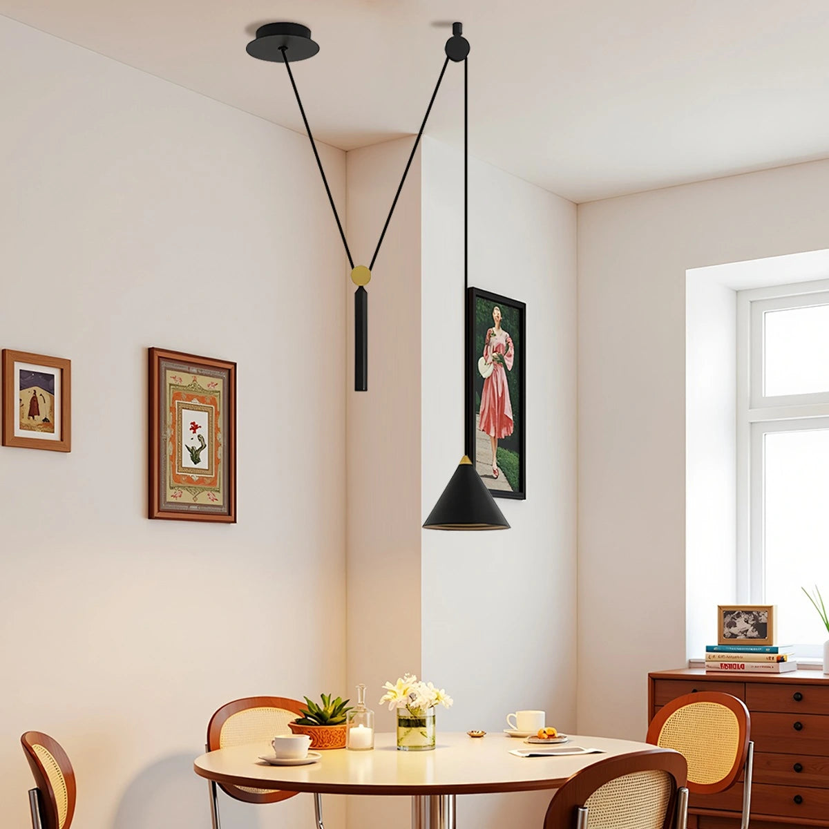 Antizer Cone Counterweight Pulley Swag Pendant Lamp