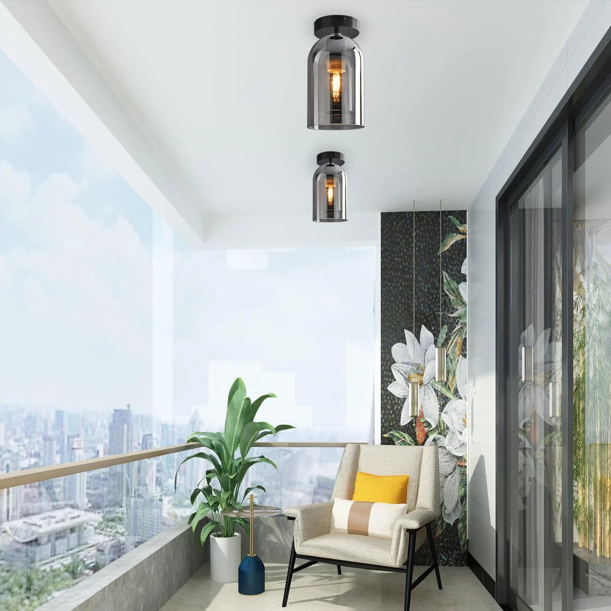Vintage Glass Semi-Flush Ceiling Light for Entryway
