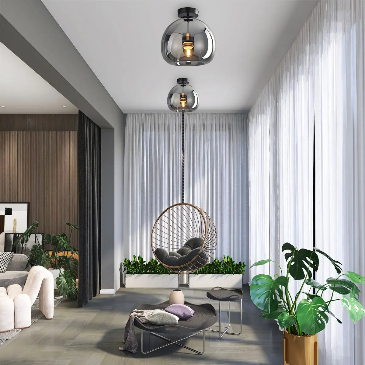 Vintage Glass Semi-Flush Ceiling Light for Entryway