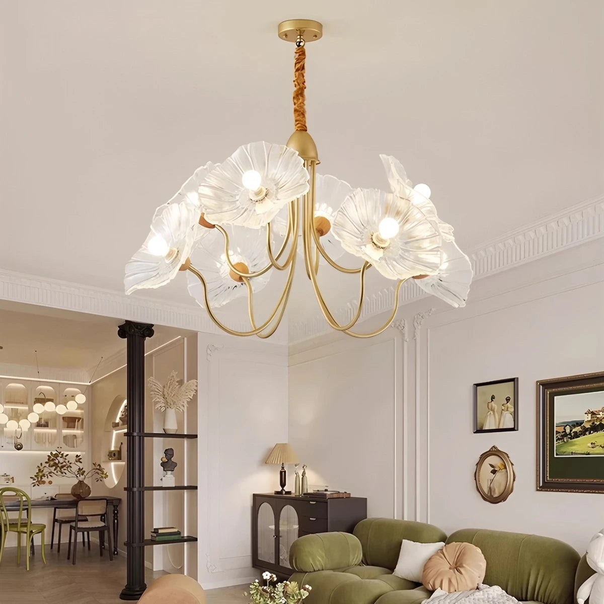 Antizer Lotus Leaf Glass Chandelier for Living Room