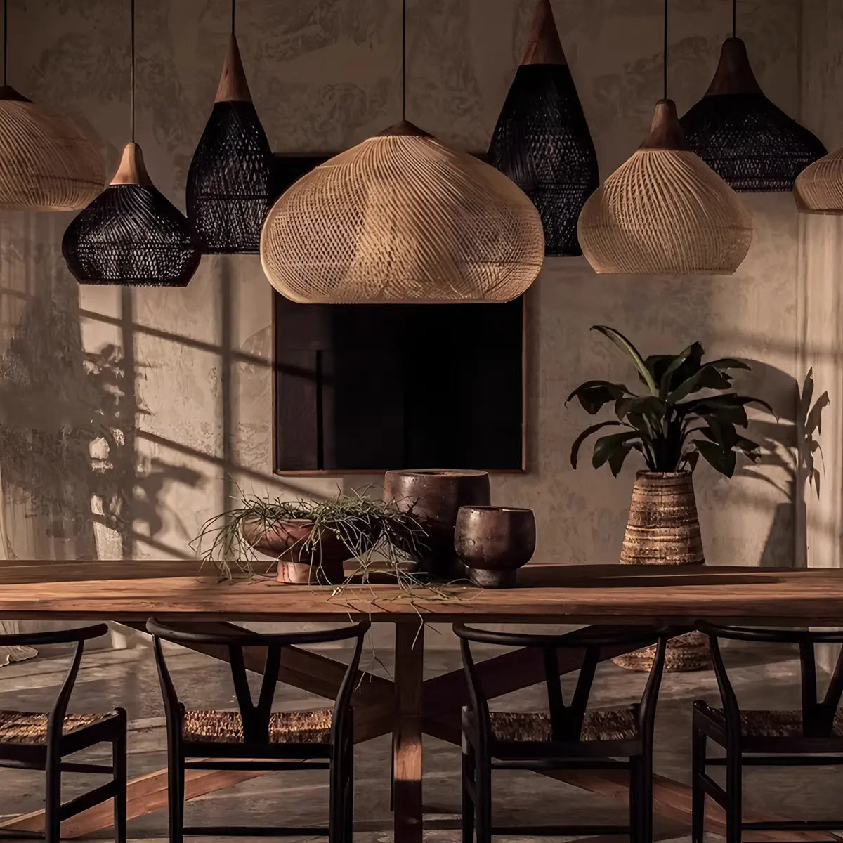 Antizer Rattan Lantern Pendant Light for Dining Room