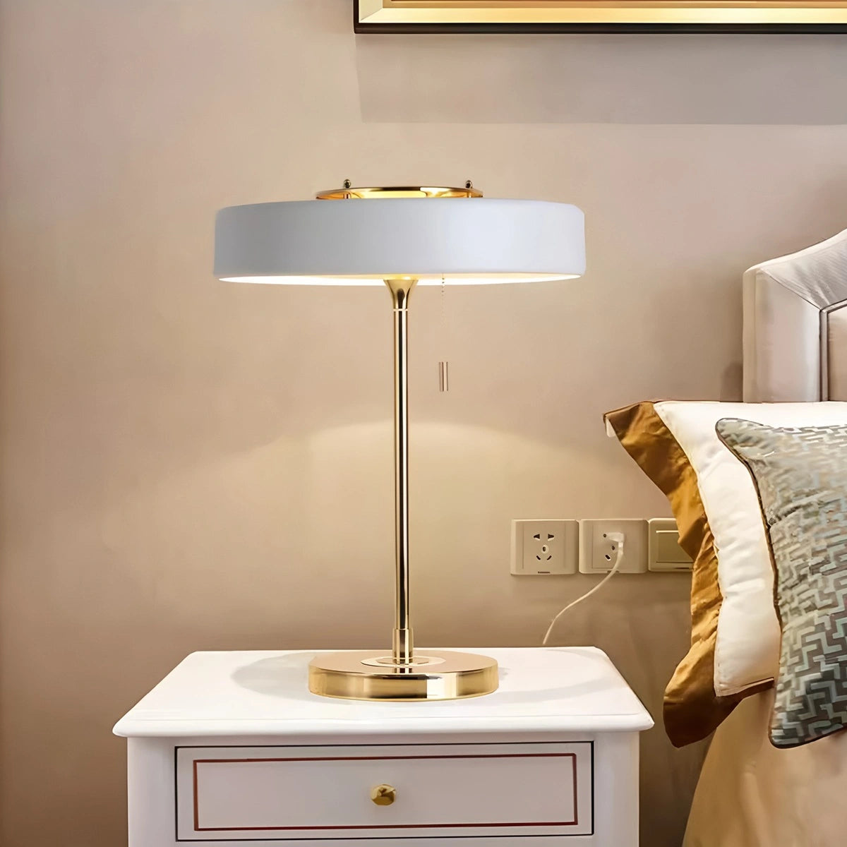 Antizer Mid-Century Round Table Lamp with Pull Chain