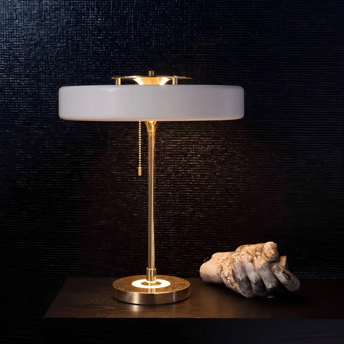 Antizer Mid-Century Round Table Lamp with Pull Chain