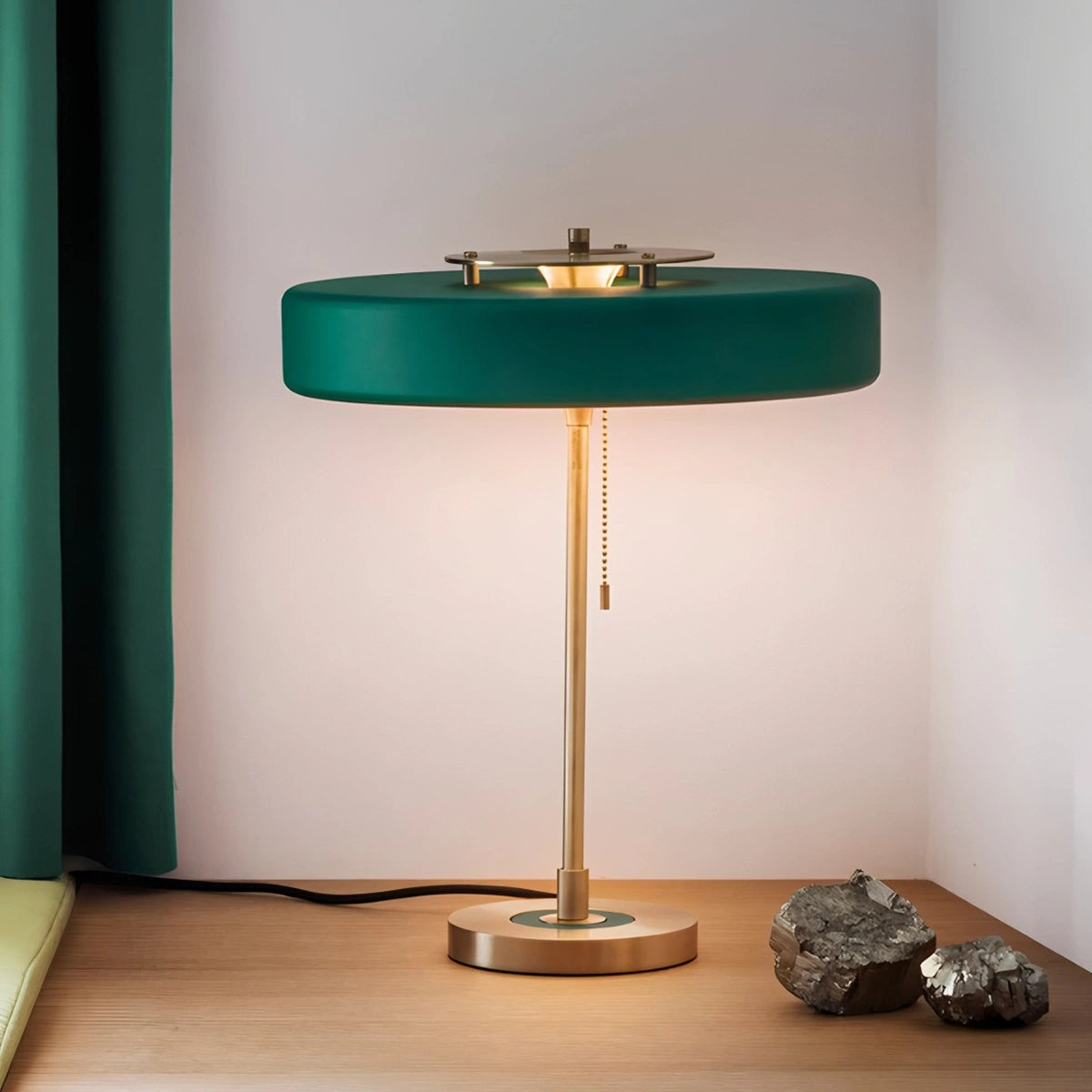 Antizer Mid-Century Round Table Lamp with Pull Chain