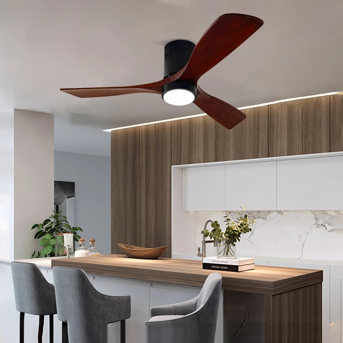 Antizer Mid-century Modern Hugger Ceiling Fan Lamp