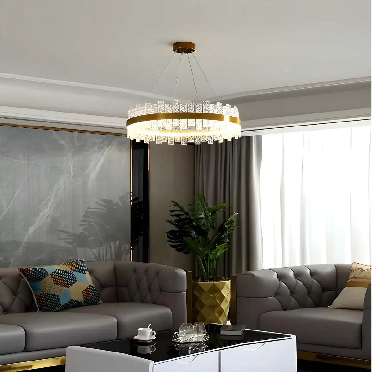 Antizer Modern Frosted Glass Crystal Chandelier