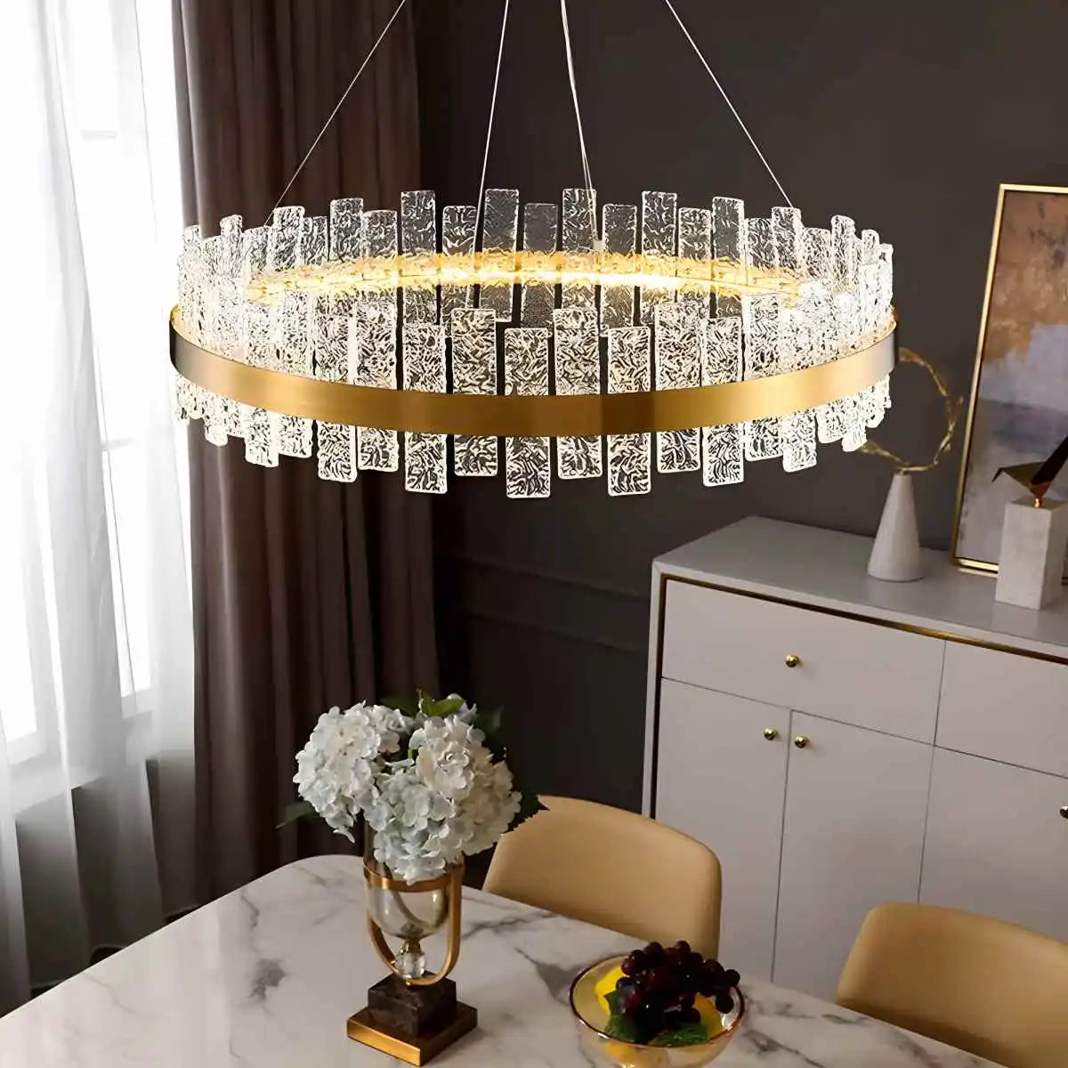 Antizer Modern Frosted Glass Crystal Chandelier