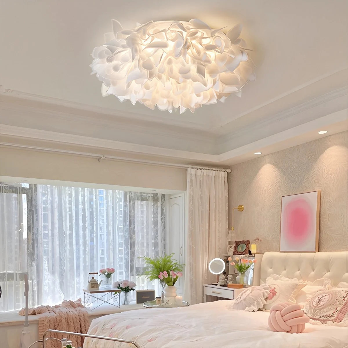 Antizer White Flower-Shaped Flush Mount Ceiling Light
