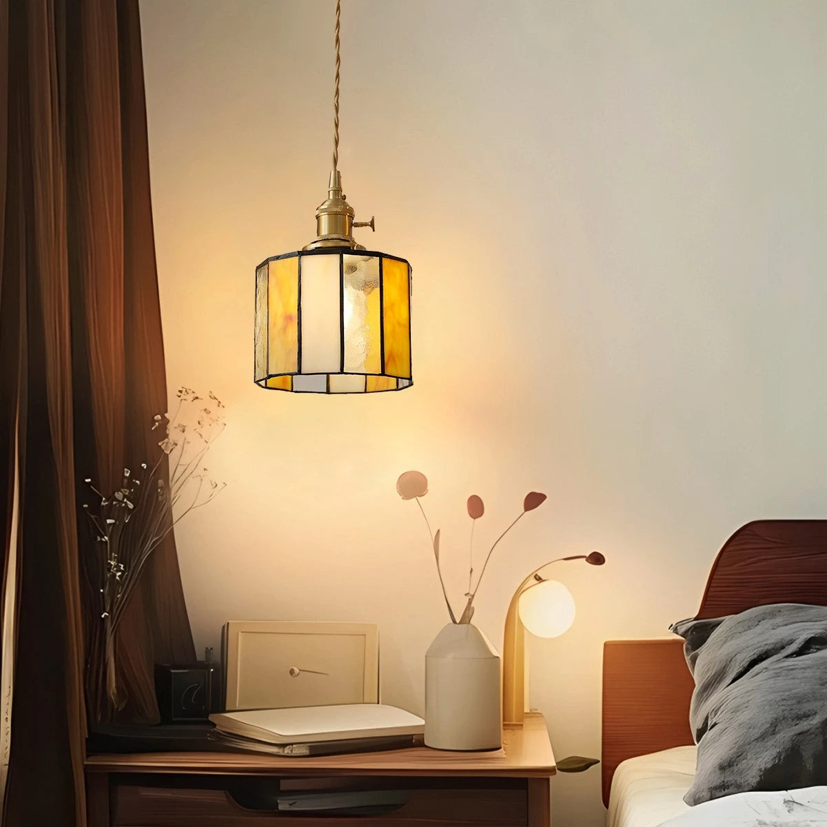 Antizer Vintage Brass Glass Pendant Light