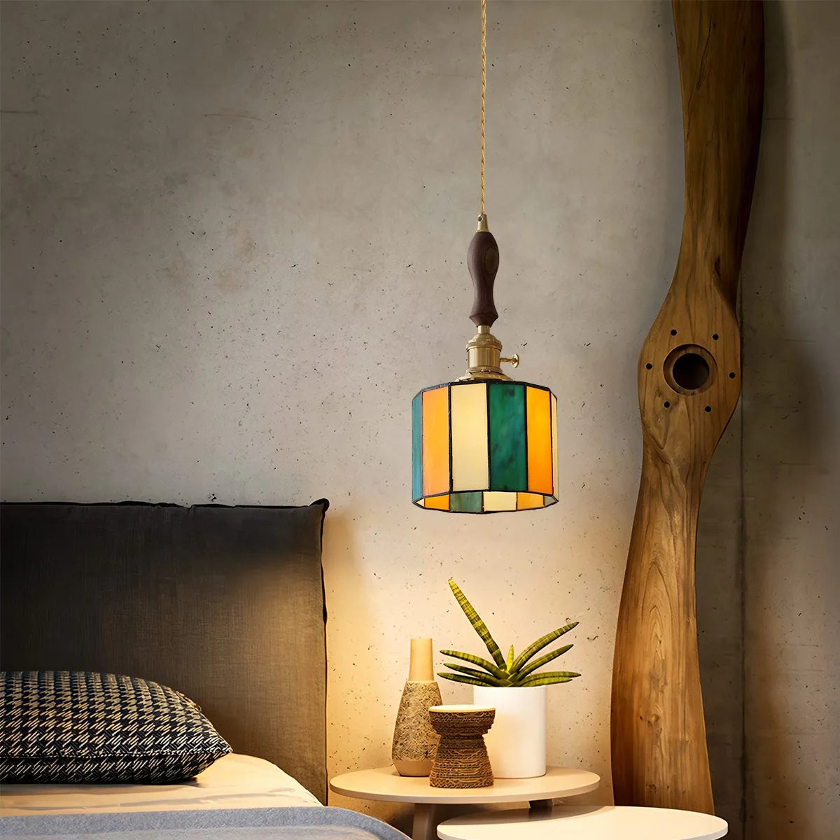 Antizer Vintage Brass Glass Pendant Light