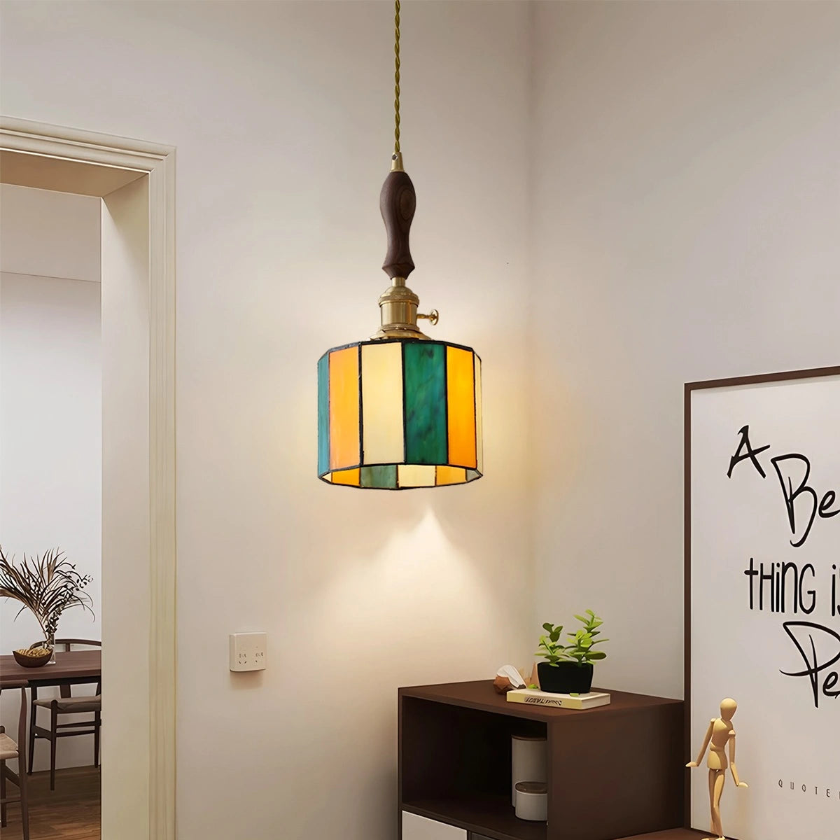 Antizer Vintage Brass Glass Pendant Light
