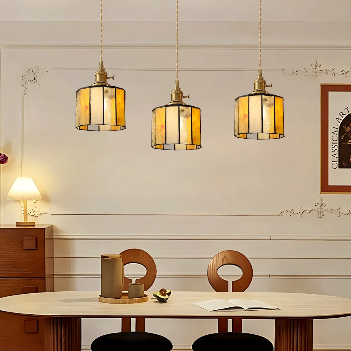 Antizer Vintage Brass Glass Pendant Light