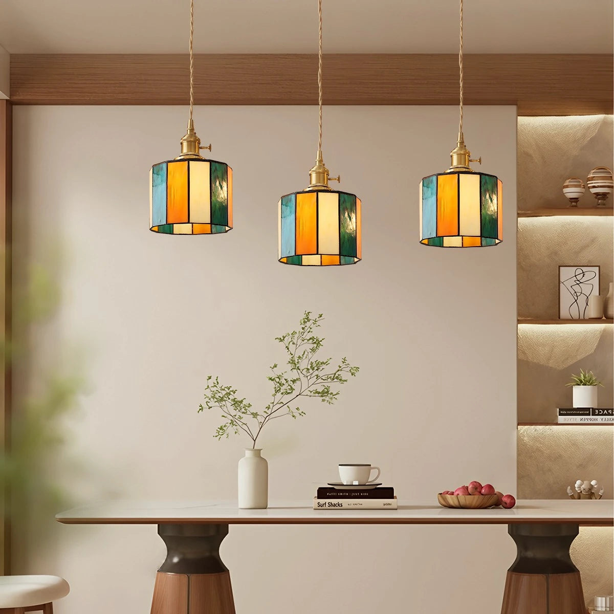Antizer Vintage Brass Glass Pendant Light