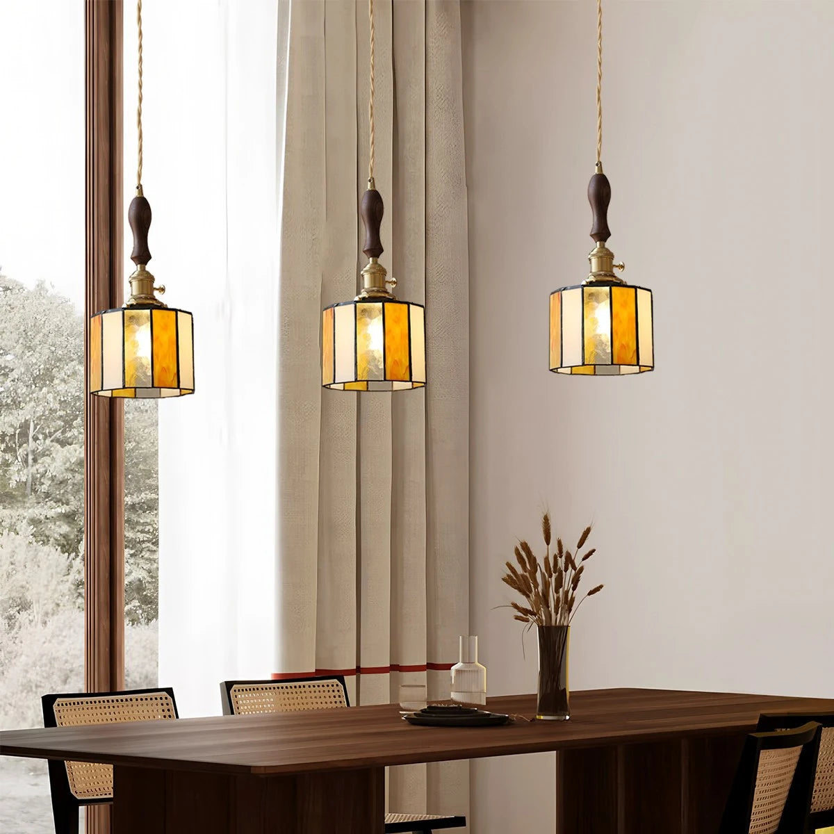 Antizer Vintage Brass Glass Pendant Light
