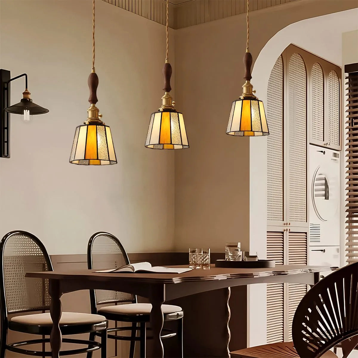 Antizer Vintage Brass Glass Pendant Light