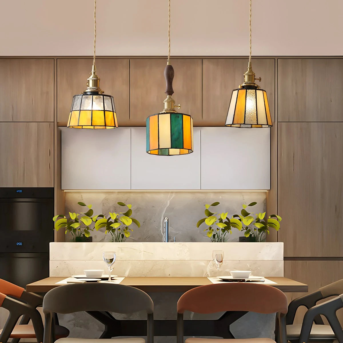 Antizer Vintage Brass Glass Pendant Light