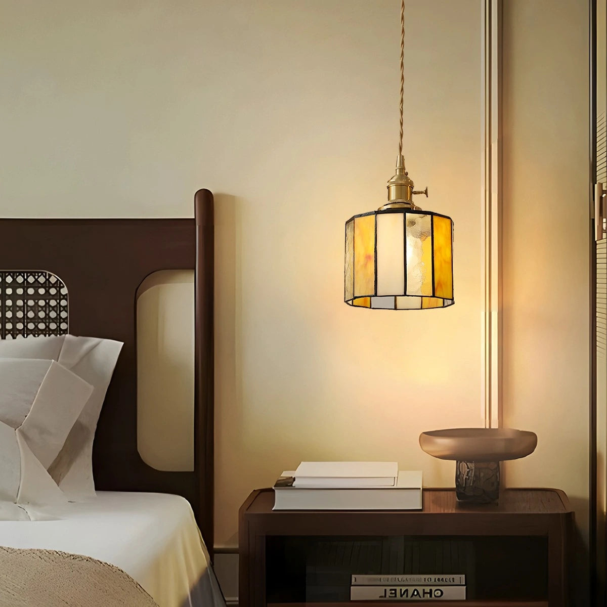 Antizer Vintage Brass Glass Pendant Light