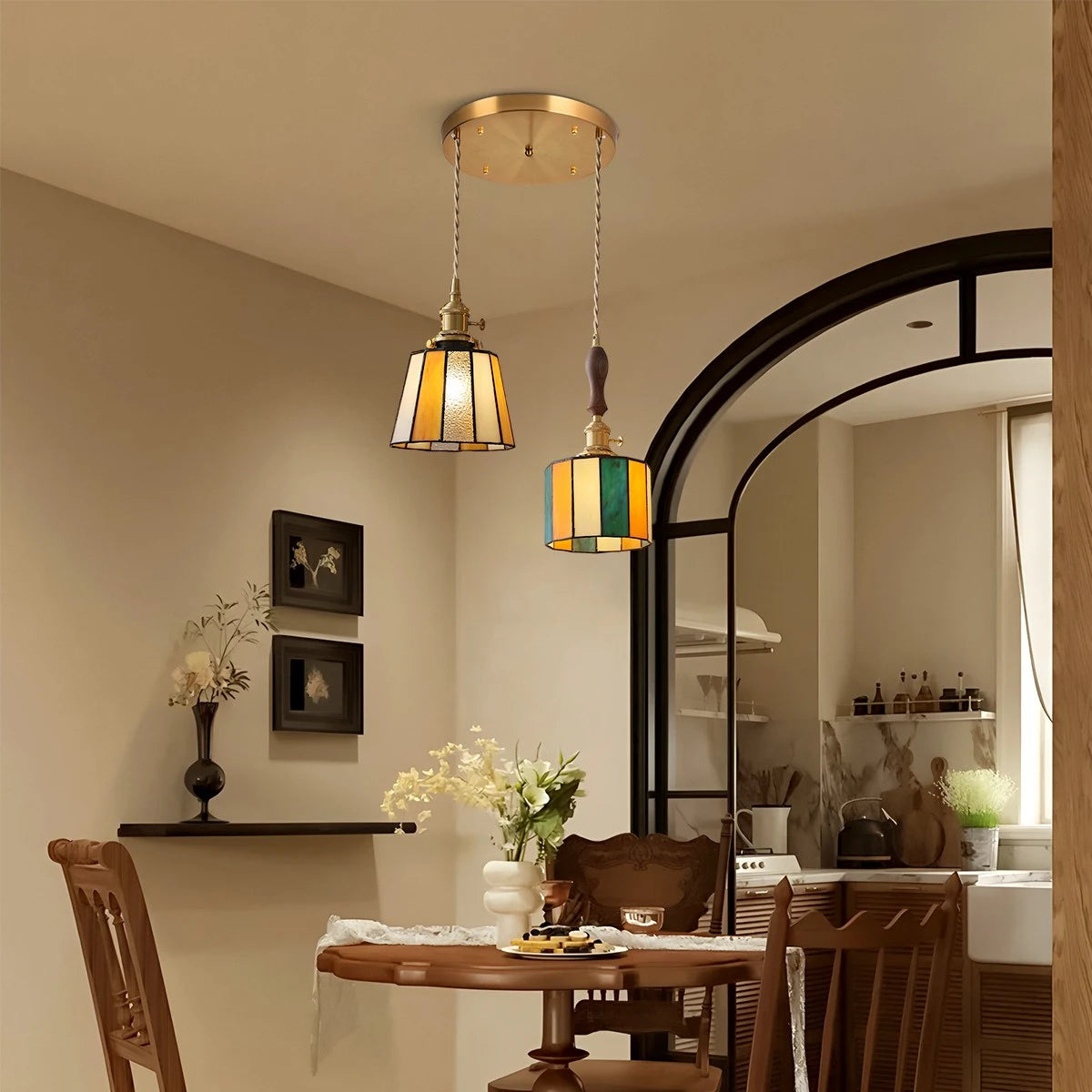 Antizer Vintage Brass Glass Pendant Light