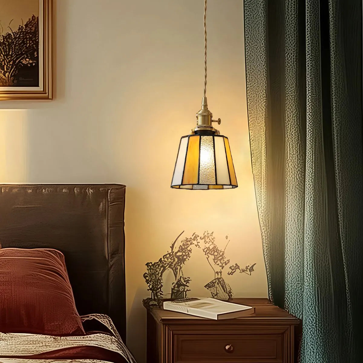 Antizer Vintage Brass Glass Pendant Light